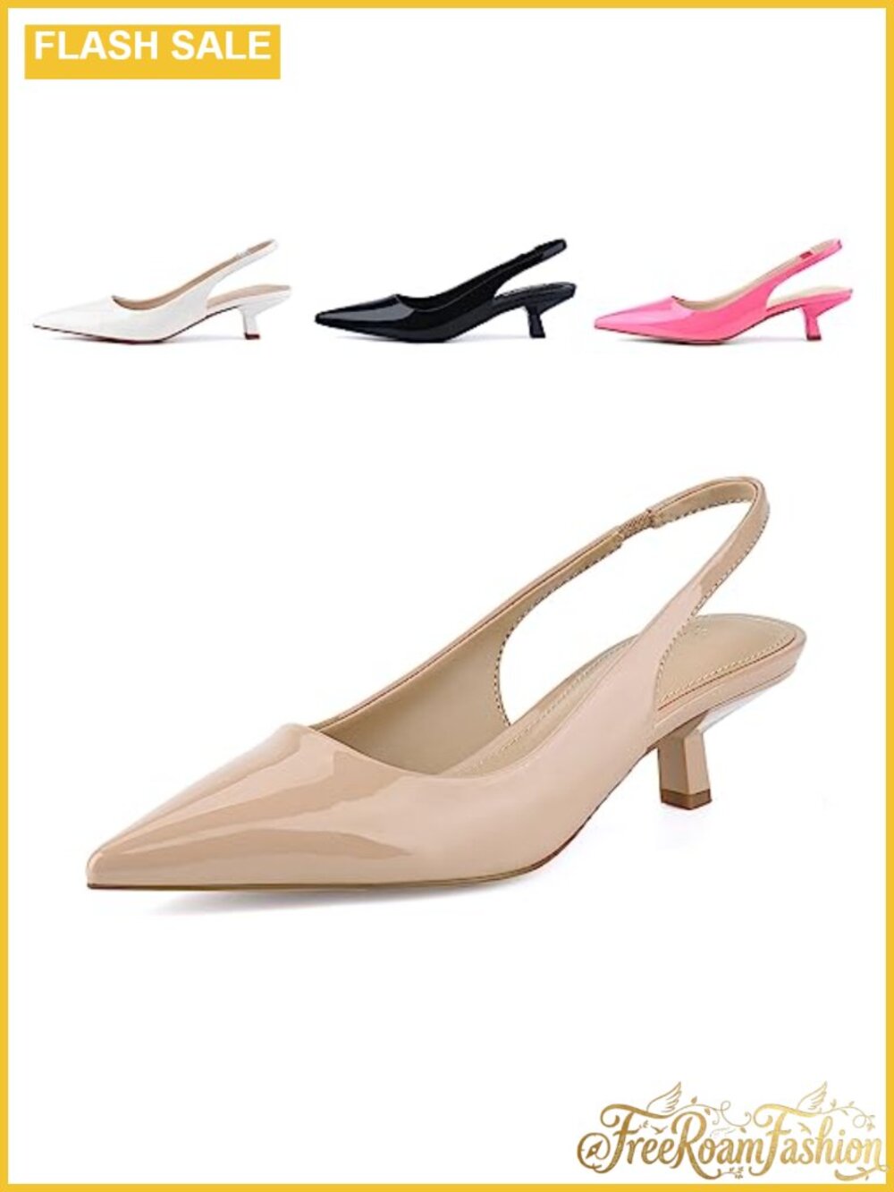 Kitten Heel Elastic Slingback Closed Pointed Toe PU Pump Wedding Shoe